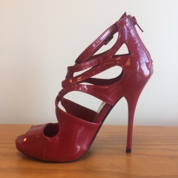 Qupid Red Strappy Heels - Picture 3 of 5